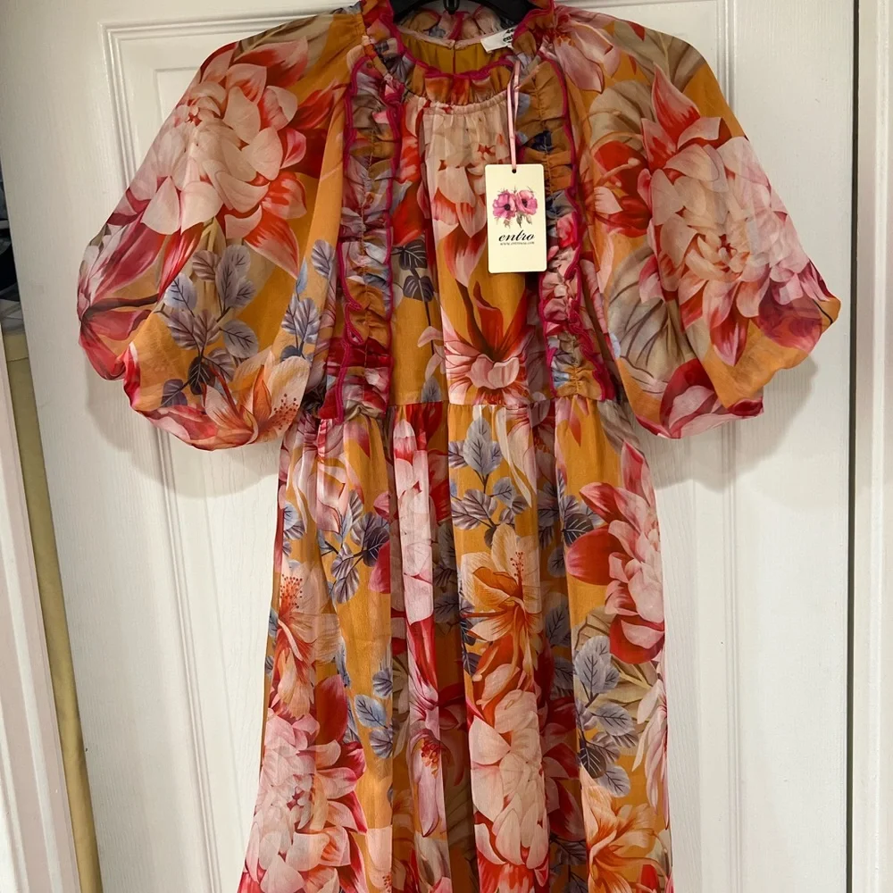 Sold NEW chiffon mock neck elegant floral puff sleeve dress - Picture 7 of 7